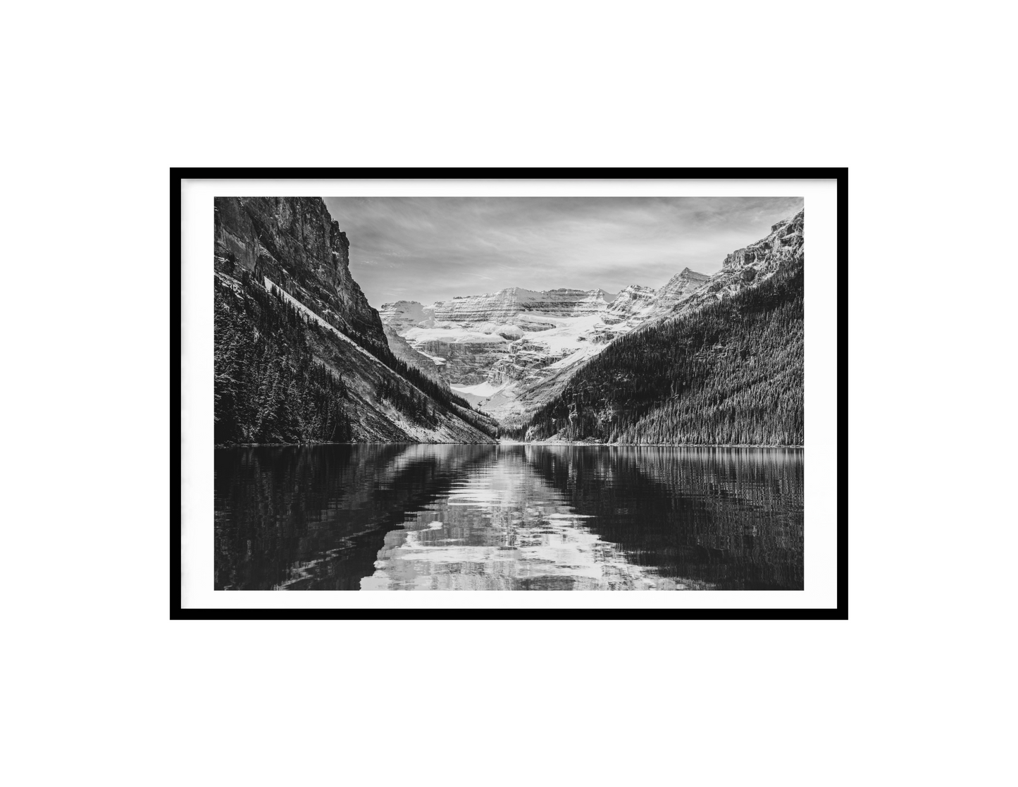 Framed black and white abstract art print on a white background